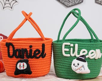 Gepersonaliseerde Halloween-traktatiemand met naam, Trick or Treat-tas, Halloween-snoepzakje, Halloween-draagtas, opbergmand speelgoed