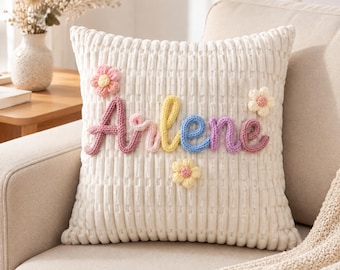 Personalized Name Pillow Cover, Custom Corduroy Pillowcase, Kids Nursery Decor, Baby Shower Gift, Toddler Room Decor, Custom Name Cushion