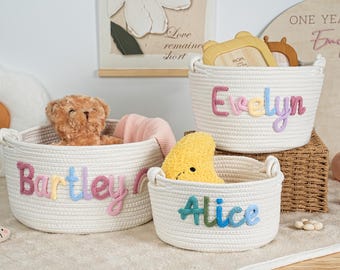 Personalized Handmade Basket, Handmade Baby Gift Basket, Storage Basket, Newborn Gift, Custom Nursery Gift, Toy Organizer, Custom Baby Gift