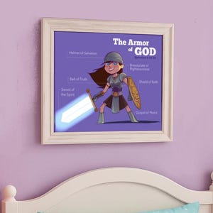 Armor of God Poster for Kids Printable Design | Teach Biblical Faith | Christian Wall Art for girls | 11x14 Digital Download