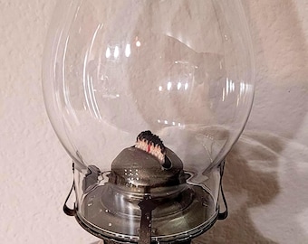 Vintage Ceramic Oil Lamp – 1970s Drip Glaze Pottery Lamp with Glass Chimney – Rustic Farmhouse Decor – Boho Earth Tone Lighting Accent