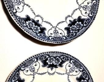 Antique F & Sons Burslem "Douglas" Blue Tranferware Plates From England Pair