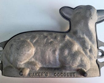 Vintage Easter Lamb Cake Mold – Baker’s Coconut Advertising Pan – Mid Century Aluminum Bakeware – 2 Piece Lamb Mold – Retro Kitchen Decor
