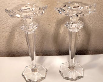 Vintage Cristal d’Arques Crystal Candlestick Holders | Octagon Cut, Pair