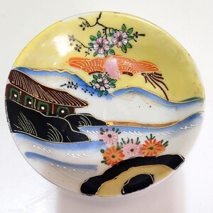 Vintage Japanese Lusterware Saucer Dish, Hand-Painted with A Scenic Design