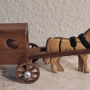 Handcrafted Wooden Amish And Buggy Figurine