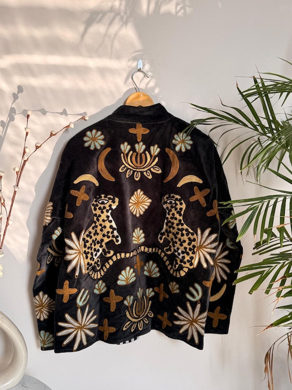 Indian Kantha Velvet Animal Embroidered Jacket