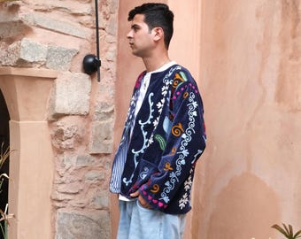 Kantha Reversible Short Length Boho Spring Bolero Bohemian Artist Unisex Front Tie Open Jacket  Quirky Festival Patchwork