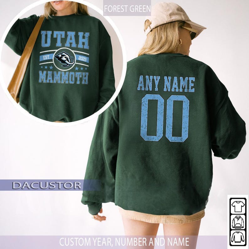 Personlig Utah Mammoth-tröja, anpassad namn- och nummerrygg, Utah Hockey Crewneck-tröja, vintagehockeytröja, hockeyfangåva bild 3