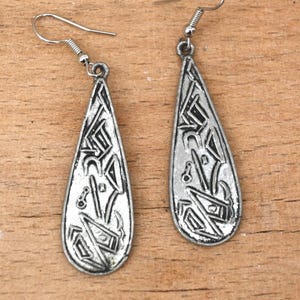 Vintage Pewter Dangle Earrings – Nordic Abstract Design – Scandinavian Rustic Brutalist Jewelry – Swedish Heritage Christmas/Birthday Gift