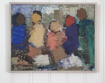 Origineel Zweeds olieverfschilderij uit het midden van de eeuw door Gösta Falck - "The Group" - 52,5 x 42,5 cm (20,7 x 16,7 in)