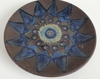 Brown & Blue Studio Pottery Dish by Elsi Borelius