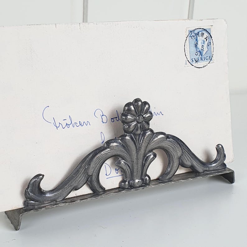 1930s Swedish Grace Antique Pewter Letter Holder - Scandinavian Art Nouveau Desk Organizer image 2