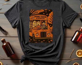 Camiseta de Halloween con esqueleto de autobús escolar: temporada gótica espeluznante vintage