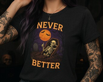 T-shirt skelet duim omhoog: spookachtige gotische Halloween-kleding