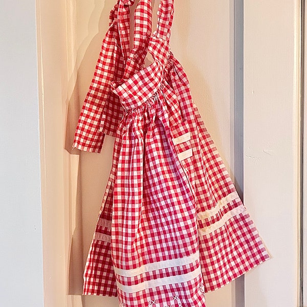 Retro 1970's Vintage Handmade Red Gingham Checked Apron