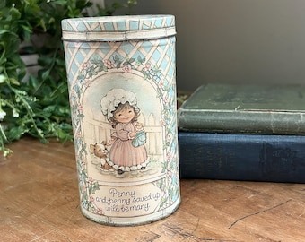 Vintage Hallmark Metal Coin Bank: 1970s Girls & Flowers Piggy Bank