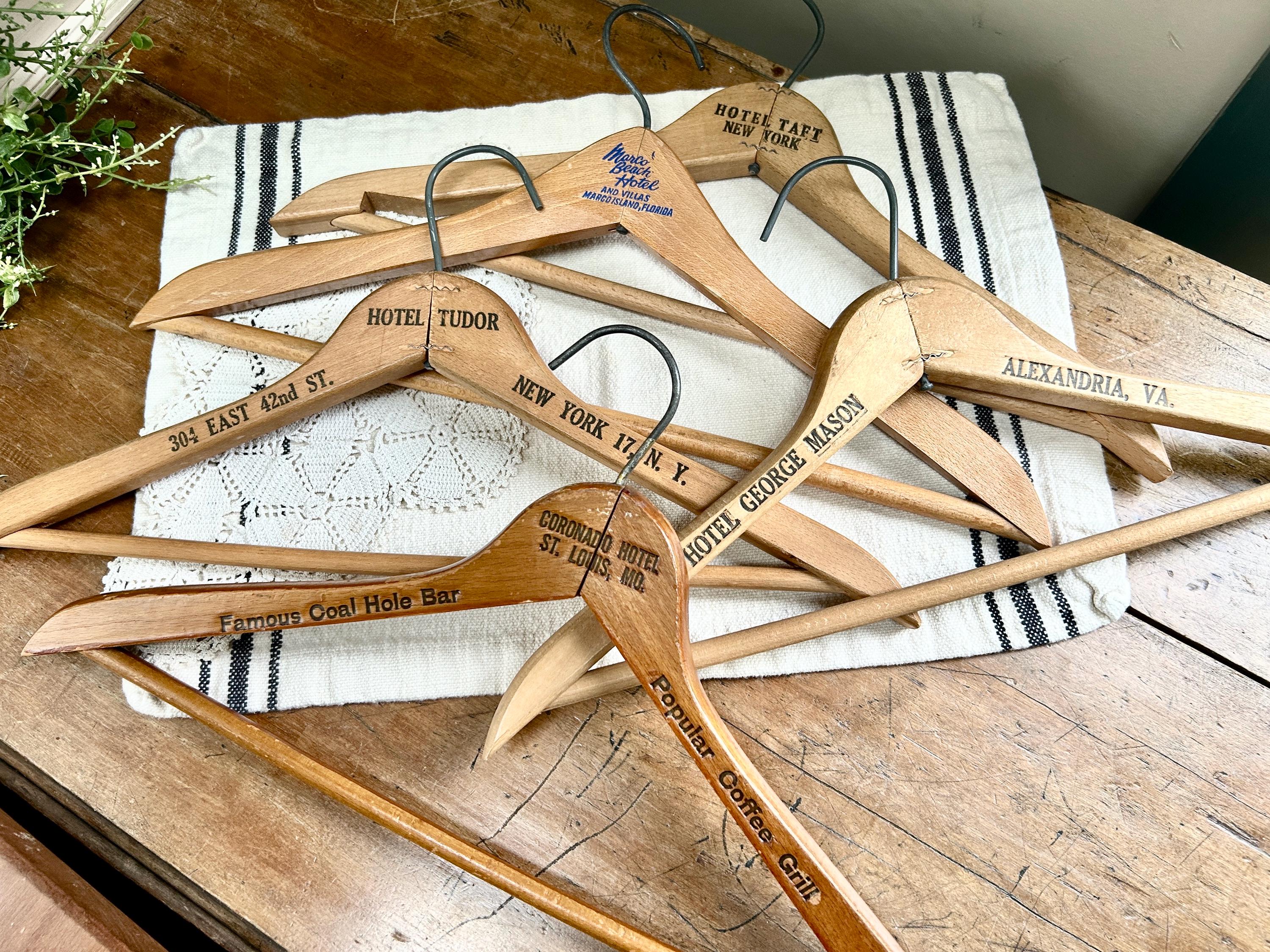Vintage Wooden Hangers | Vintage Advertising | Historic Hotel Clothes Hangers | coffee grill | 42nd street | Marco Island | Coal Hole Bar