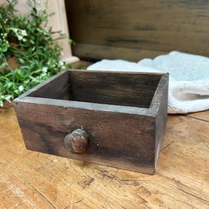 Vintage Wooden Drawer with Wood Pull Knob, Small Rustic Storage Box, Farmhouse Decor, Catch-All Organizer