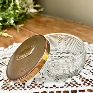 Antique Glass Dresser Jar | Vintage Lidded Powder Jar | Glass Art Deco Makeup Jar With Metal Lid |  Makeup/Powder/Hairpin Vanity Jar
