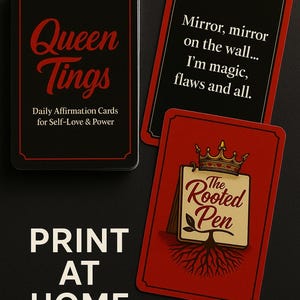 Queen Tings Affirmationskarten | Druckbares Deck für Selbstliebe und Ermächtigung | Schwarzes Mädchen Zauber | Die Verwurzelte Feder | Digitaler Download