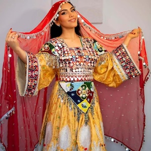 Traditional Afghan Kuchi Dress | Pashtun Kuchi Gown | Heavy Embroidered Maxi Dress with Mirror Work | Handmade Ethnic Clothes