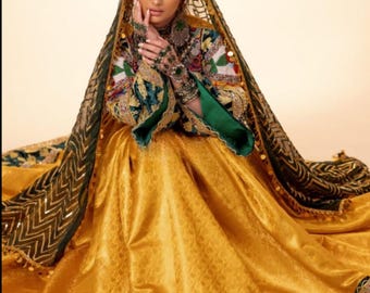 Vestido de novia afgano Kuchi hecho a mano: terciopelo bordado, estilo bohemio.