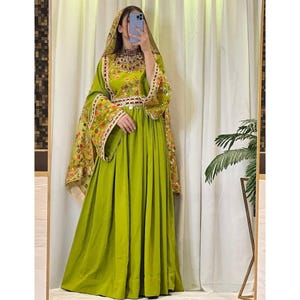Handmade Afghan Kuchi Dress: Green Embroidered Maxi Gown