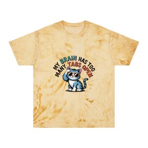 Color Blast T-shirt, schattige kat cartoon ontwerp, hersenen tabbladen open, grappig grafisch T-shirt, pop-art cadeau, cartoon kat T-shirt