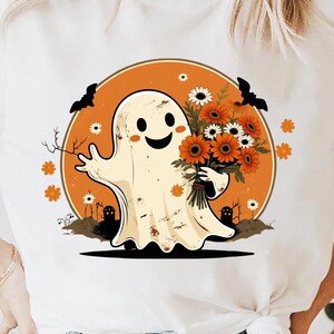 Halloween Floral Ghost Shirt, Cute Fall Shirt, Cottagecore Ghost Tee, floral ghost shirt, retro Halloween, Halloween T-Shirt, floral shirt