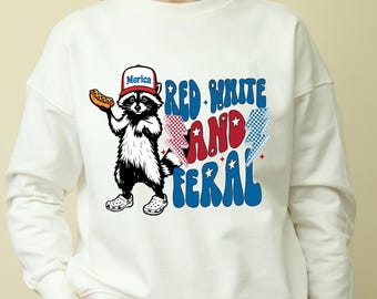 Red White And Feral png, Funny Raccoon Shirt , 4th Of July Digital Download, Feral PNG, Hotdog Raccoon png, Merica png, Funny USA Shirt