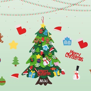 Personlig DIY-filtjulgran, filtjulgran med ornament, julgran med barnnamn, 32 delar filtjulgran, kreativ julklapp