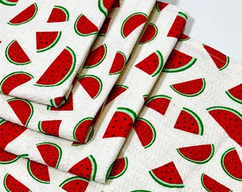 Handmade Cotton Waffle Kitchen Towel: Watermelon Print, Soft & Absorbent