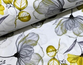Gelb Grau Floral Baumwollstoff Breite 94 Zoll 100 Prozent natürlich Bettwäsche Blätter Kissenbezüge Bettbezüge DIY Nähen Heimtextilien Vorhänge