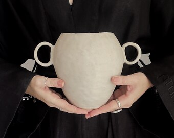 Handmade Beige/Natural Ceramic Vase Ornament | Home Decor