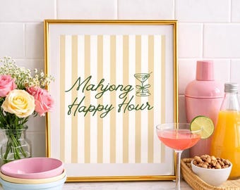 Mahjong Happy Hour Printable Wall Art | Mahjong Party Decor | Digital Download