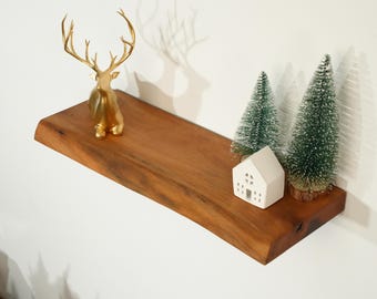 Live Edge Walnut Floating Shelf: Rustic Kitchen Wall Decor