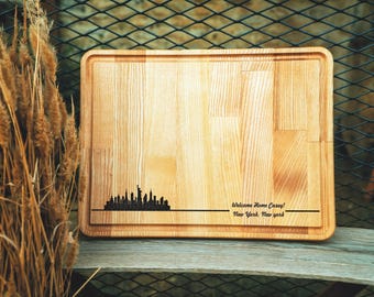Personalized City Skyline Cutting Board, Custom Charcuterie Board