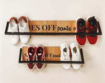 Personalized Wooden Wall Shoe Rack: Laser Engraved Beech Wood
