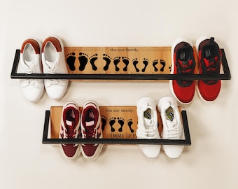 Custom Home State Wooden Shoe Rack: Entryway Organizer, Rustic Wall Decor