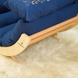 Houten chaise longue: schommelkussen voor buiten voor dutjes in de tuin, gezellig terrasmeubilair afbeelding 5