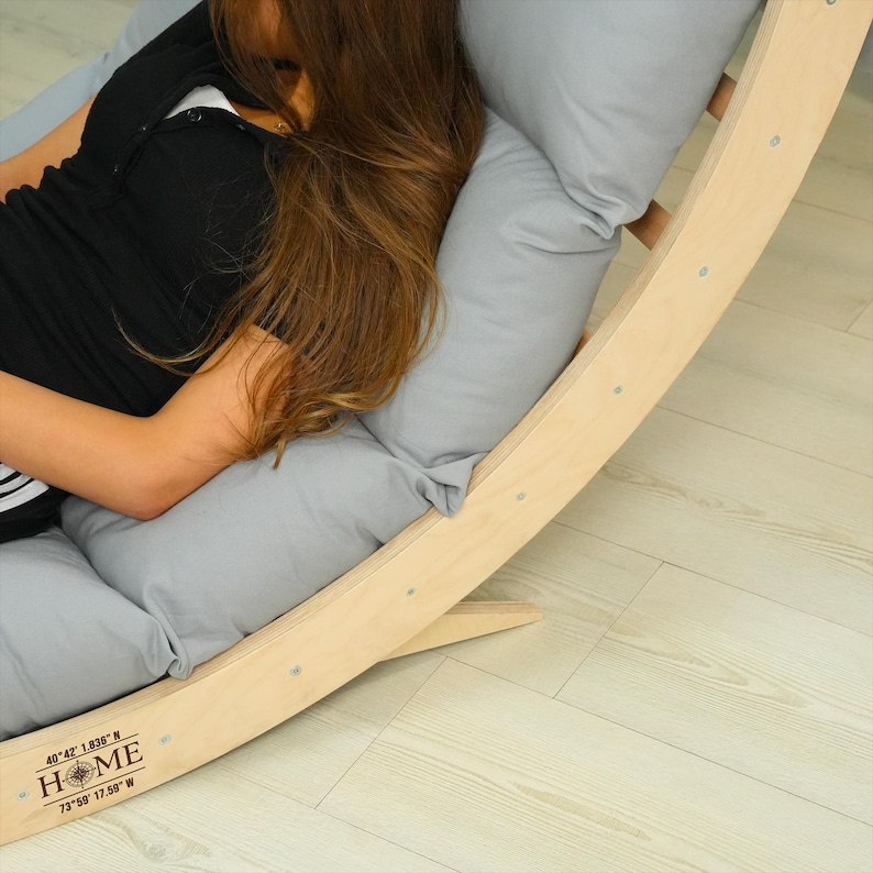 Houten chaise longue: schommelkussen voor buiten voor dutjes in de tuin, gezellig terrasmeubilair afbeelding 7
