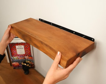 Live Edge Walnut Floating Wooden Shelf: Wall Mounted Modern Rack, Kitchen or Bathroom Storage