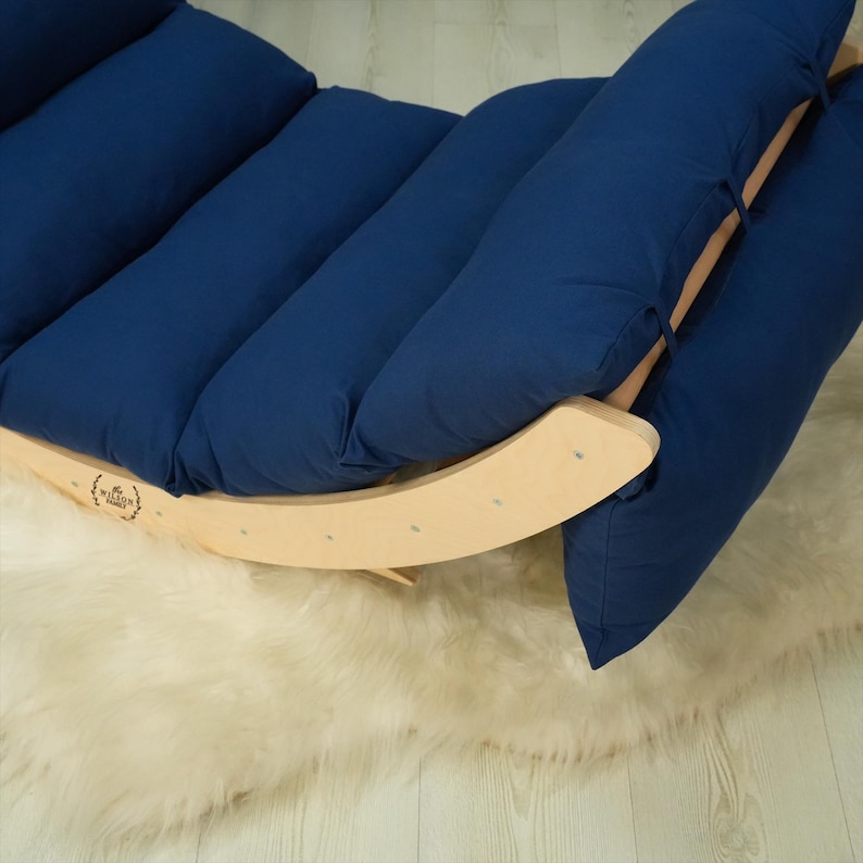 Houten chaise longue: schommelkussen voor buiten voor dutjes in de tuin, gezellig terrasmeubilair afbeelding 4