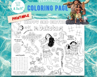 Moana 2 Birthday coloring page, Moana Placemat, Moana Party favors, Printable, Personalized
