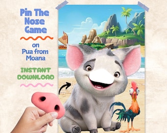 Pin the Nose on Pua Moana Game, Printable Moana Party Activity for Kids, Instant Download