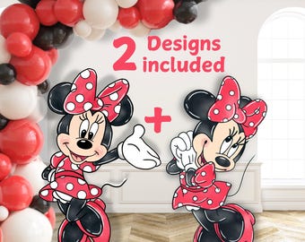 Rode Minnie Mouse-uitknipfiguur, printbare grote achtergrond, babyshower, verjaardag, karton, direct te downloaden