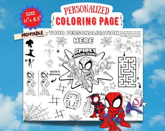 Spidey and his Amazing Friends Birthday coloring page Party favors, Printable, Personalized, Invitation