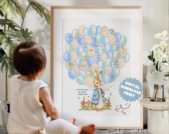 Peter Rabbit Baby Shower Guestbook Sign, Printable Nursery Wall Art, Instant Download