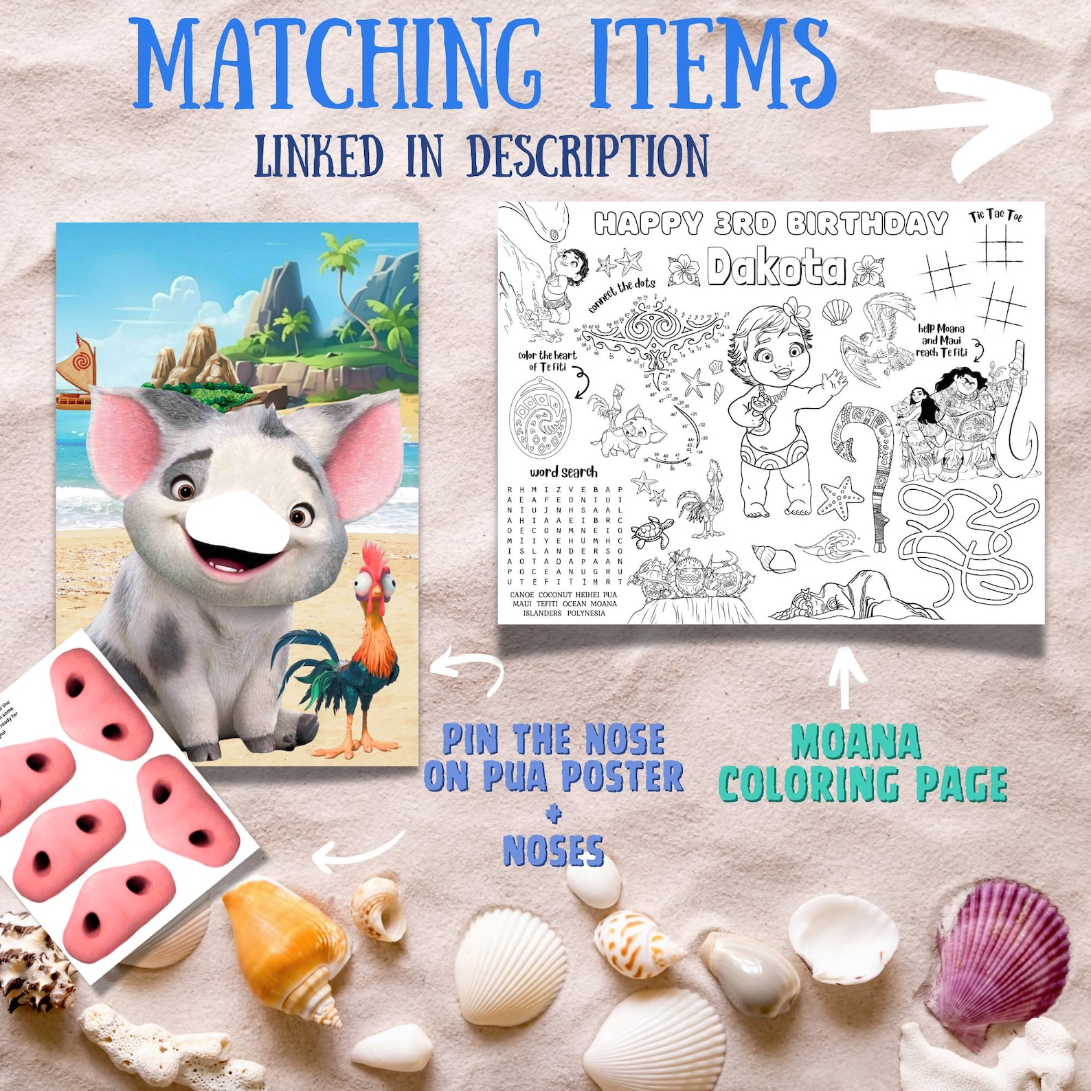 Moana Birthday Coloring Page Placemat, Party Favors, Printable ...